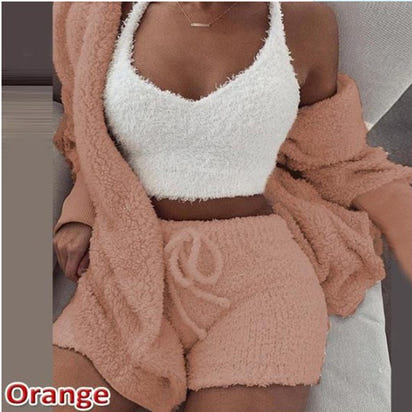 Women's Plush Home Wear 3-Piece Pajama Set