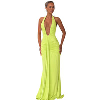 Elegant Halter Neck Backless Pleated Dress