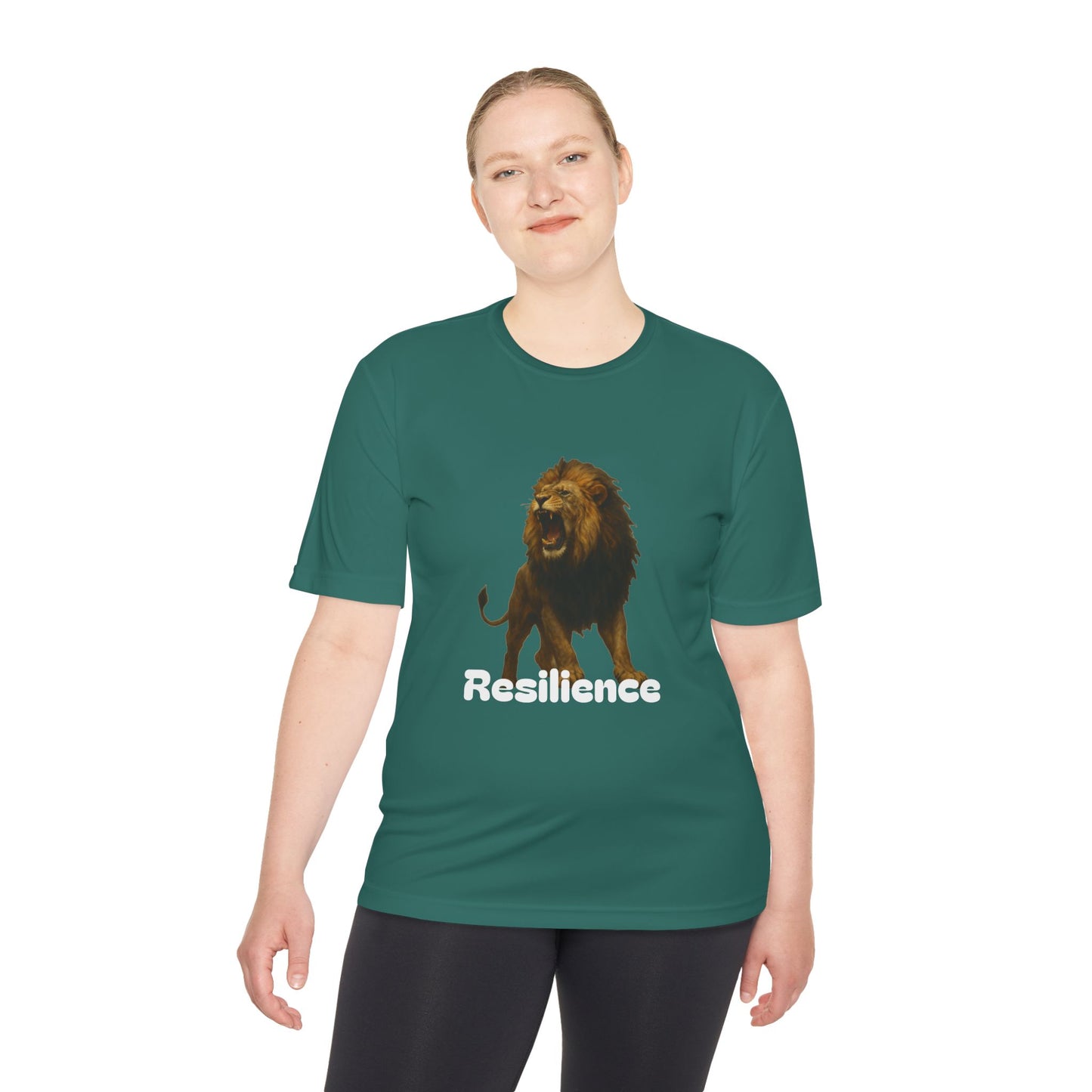 Black T-Shirt, Resilience Lion Tee, Unisex Moisture Wicking T-Shirt, Gym Shirt, Motivational Apparel, Workout Top, Lion Graphic Tee
