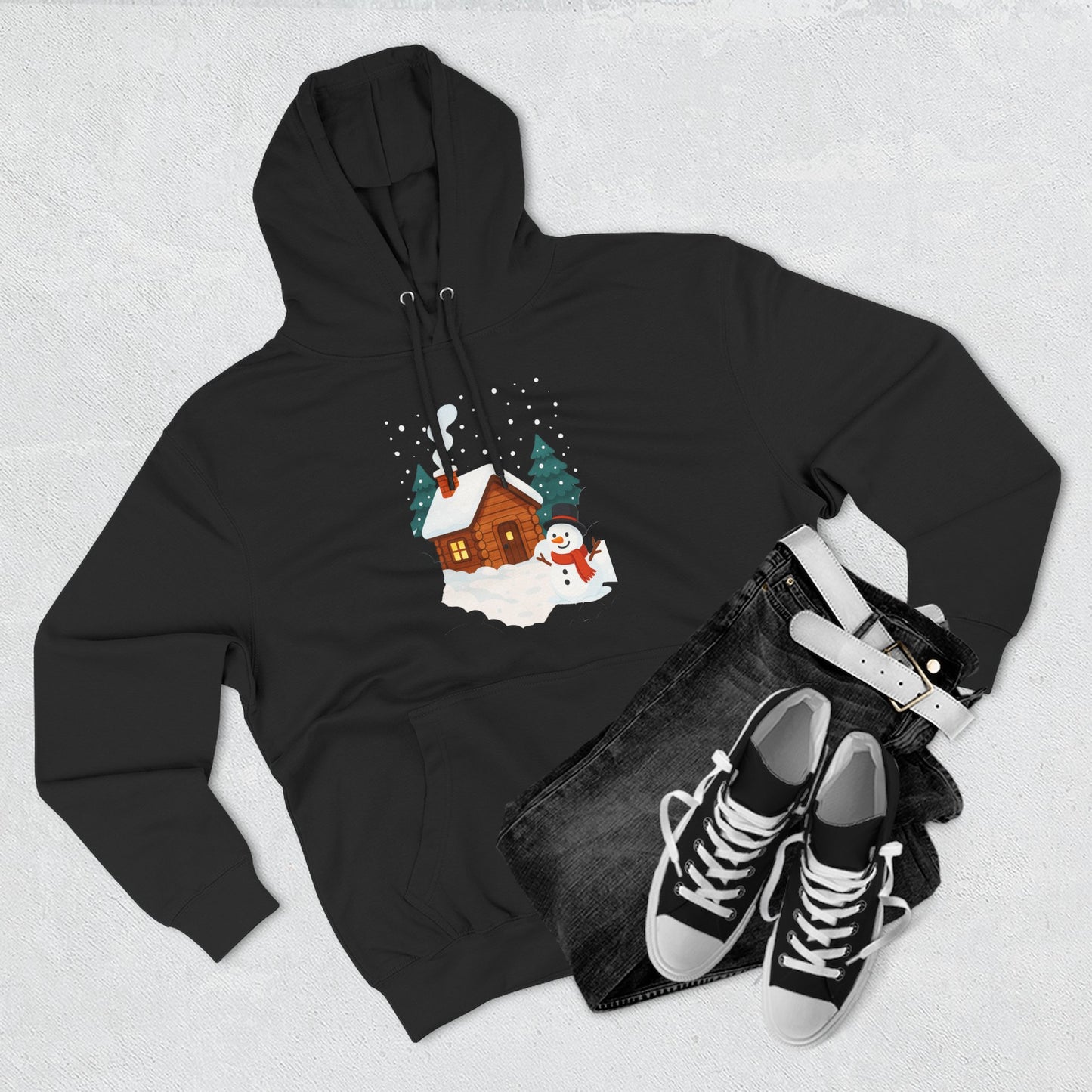 Cozy Holiday Hoodie with Snowman and Lights Design, Winter Fashion, Christmas Gift, Festive Apparel, Outdoor Comfort, Casual Wear
