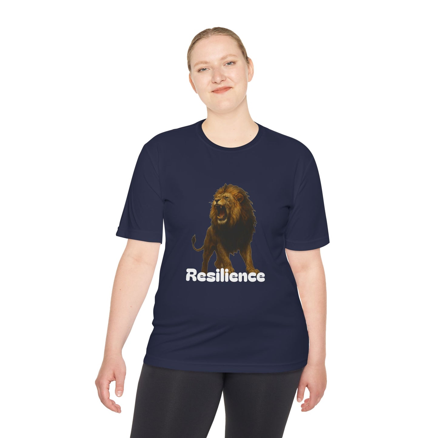Black T-Shirt, Resilience Lion Tee, Unisex Moisture Wicking T-Shirt, Gym Shirt, Motivational Apparel, Workout Top, Lion Graphic Tee