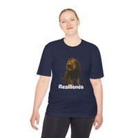 Black T-Shirt, Resilience Lion Tee, Unisex Moisture Wicking T-Shirt, Gym Shirt, Motivational Apparel, Workout Top, Lion Graphic Tee