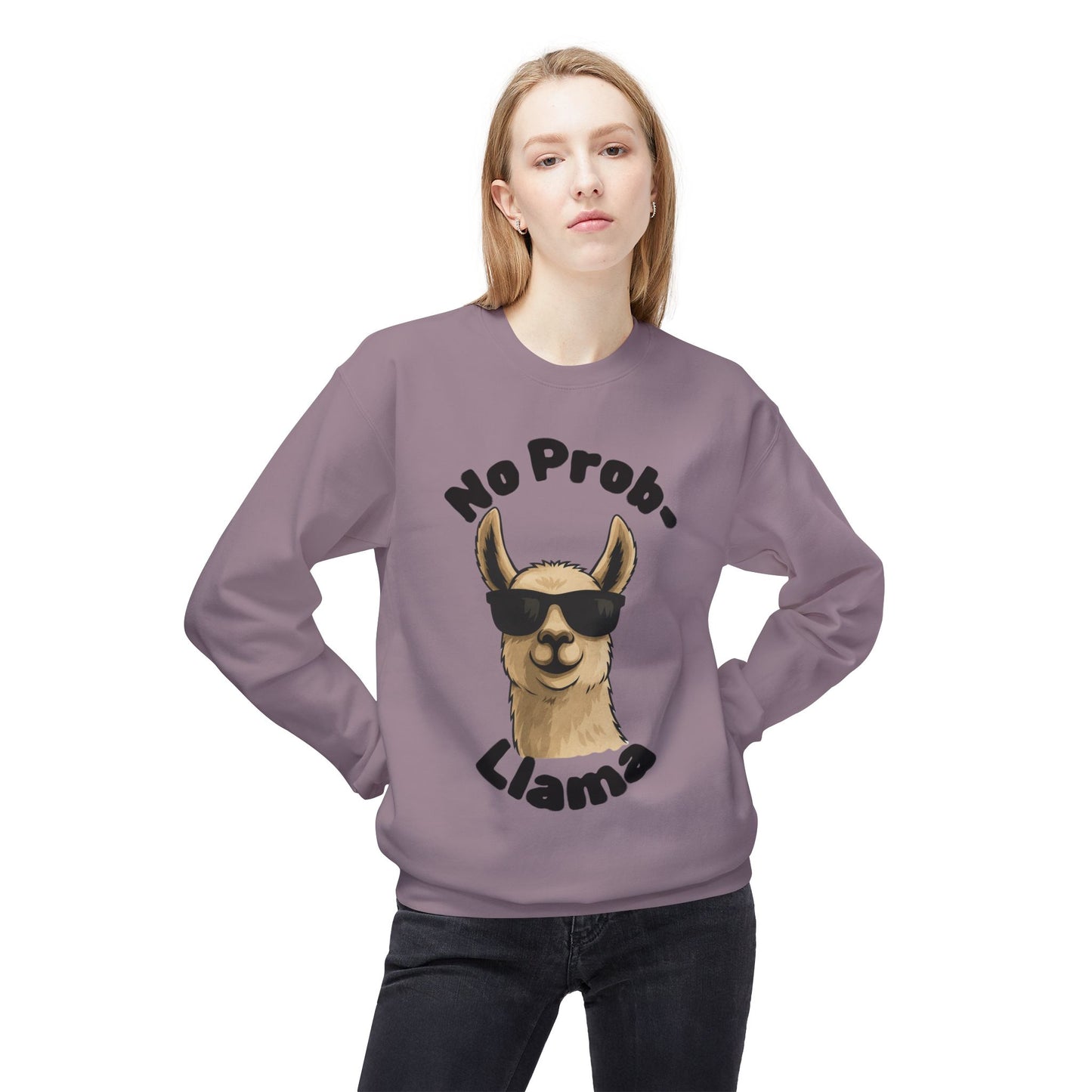 Light Color No Prob-Llama Sweatshirt | Light Color Unisex Crewneck | Cute Llama Design | Animal Pun Gift | Cozy Graphic Pullover