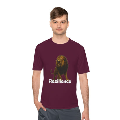 Black T-Shirt, Resilience Lion Tee, Unisex Moisture Wicking T-Shirt, Gym Shirt, Motivational Apparel, Workout Top, Lion Graphic Tee