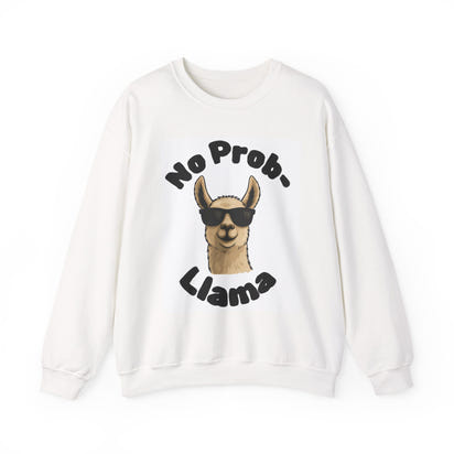 White No Prob-Llama Sweatshirt | Cute Llama Pun Crewneck | Cozy Unisex Gift for Animal Lovers | Humor Graphic Sweater