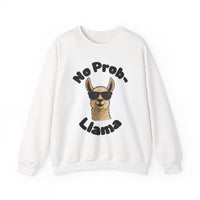 White No Prob-Llama Sweatshirt | Cute Llama Pun Crewneck | Cozy Unisex Gift for Animal Lovers | Humor Graphic Sweater