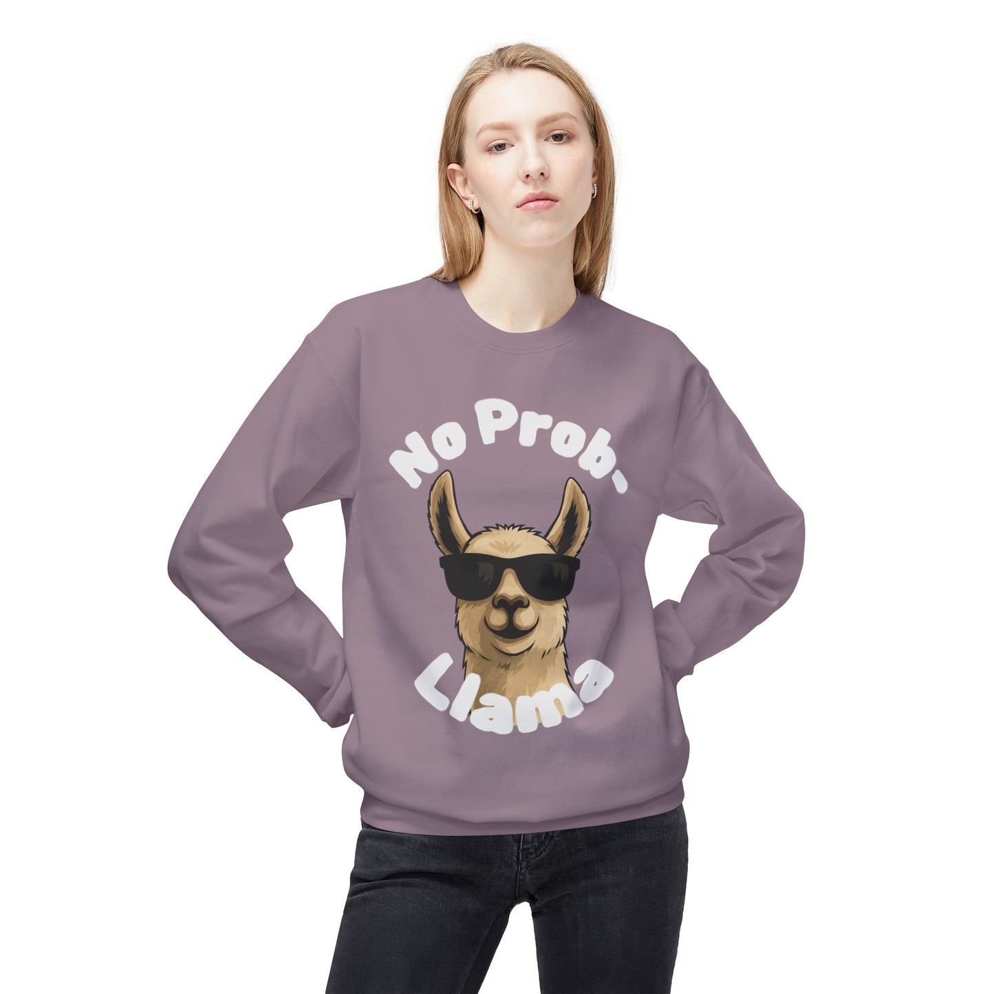 Dark Colors No Prob-Llama Sweatshirt Funny Cozy Llama Crewneck | Cute Pun Sweater | Animal Lover Gift | Winter Comfy Pullover
