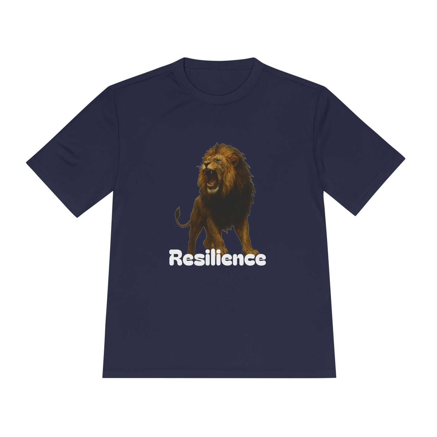 Black T-Shirt, Resilience Lion Tee, Unisex Moisture Wicking T-Shirt, Gym Shirt, Motivational Apparel, Workout Top, Lion Graphic Tee