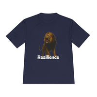 Black T-Shirt, Resilience Lion Tee, Unisex Moisture Wicking T-Shirt, Gym Shirt, Motivational Apparel, Workout Top, Lion Graphic Tee