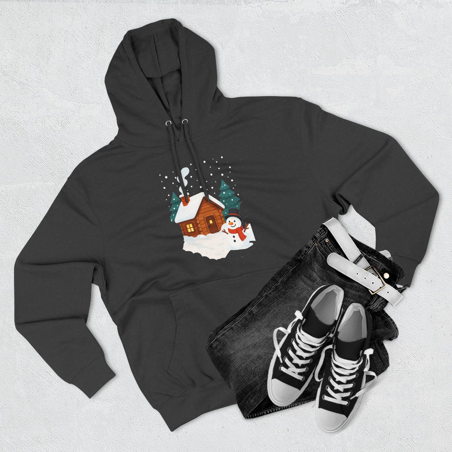 Cozy Holiday Hoodie with Snowman and Lights Design, Winter Fashion, Christmas Gift, Festive Apparel, Outdoor Comfort, Casual Wear