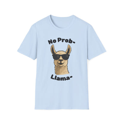 Light Color No Prob Llama T-Shirt, Unisex Cool Llama Sunglasses Unisex Softstyle T-Shirt - Fun Graphic Tee for Animal Lovers, Birthday Gift