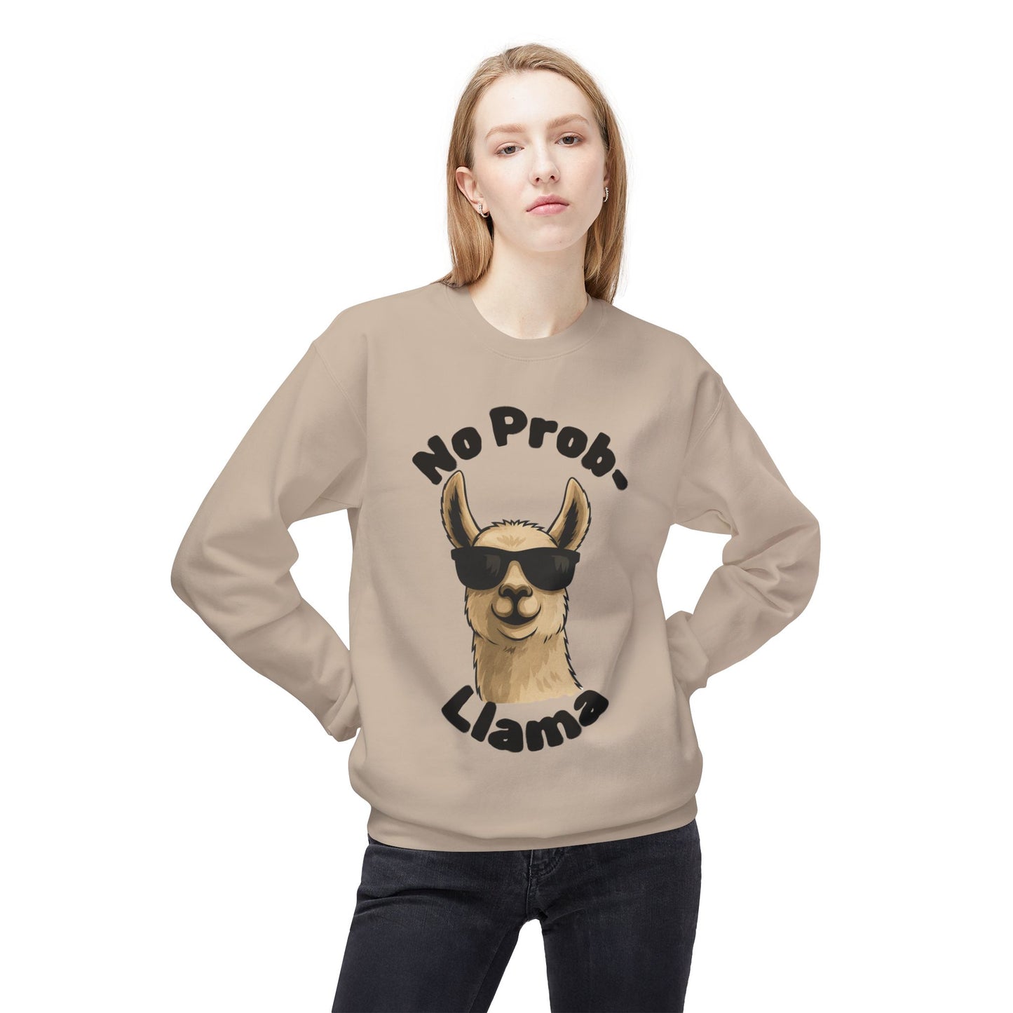 Light Color No Prob-Llama Sweatshirt | Light Color Unisex Crewneck | Cute Llama Design | Animal Pun Gift | Cozy Graphic Pullover