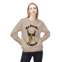 Light Color No Prob-Llama Sweatshirt | Light Color Unisex Crewneck | Cute Llama Design | Animal Pun Gift | Cozy Graphic Pullover