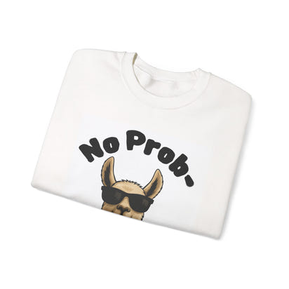 White No Prob-Llama Sweatshirt | Cute Llama Pun Crewneck | Cozy Unisex Gift for Animal Lovers | Humor Graphic Sweater