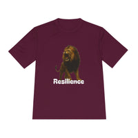 Black T-Shirt, Resilience Lion Tee, Unisex Moisture Wicking T-Shirt, Gym Shirt, Motivational Apparel, Workout Top, Lion Graphic Tee