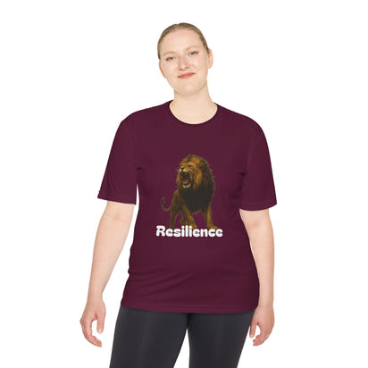 Black T-Shirt, Resilience Lion Tee, Unisex Moisture Wicking T-Shirt, Gym Shirt, Motivational Apparel, Workout Top, Lion Graphic Tee