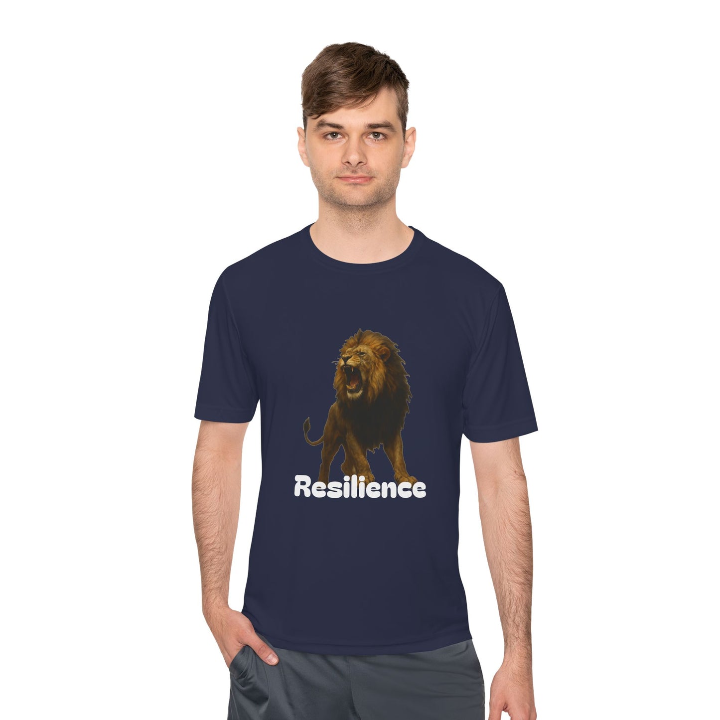Black T-Shirt, Resilience Lion Tee, Unisex Moisture Wicking T-Shirt, Gym Shirt, Motivational Apparel, Workout Top, Lion Graphic Tee