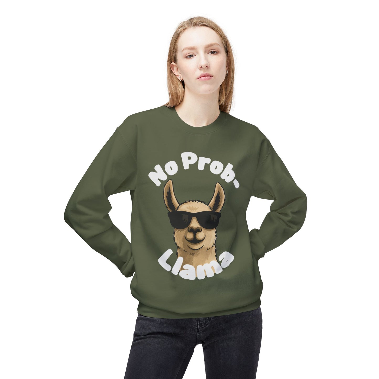 Dark Colors No Prob-Llama Sweatshirt Funny Cozy Llama Crewneck | Cute Pun Sweater | Animal Lover Gift | Winter Comfy Pullover