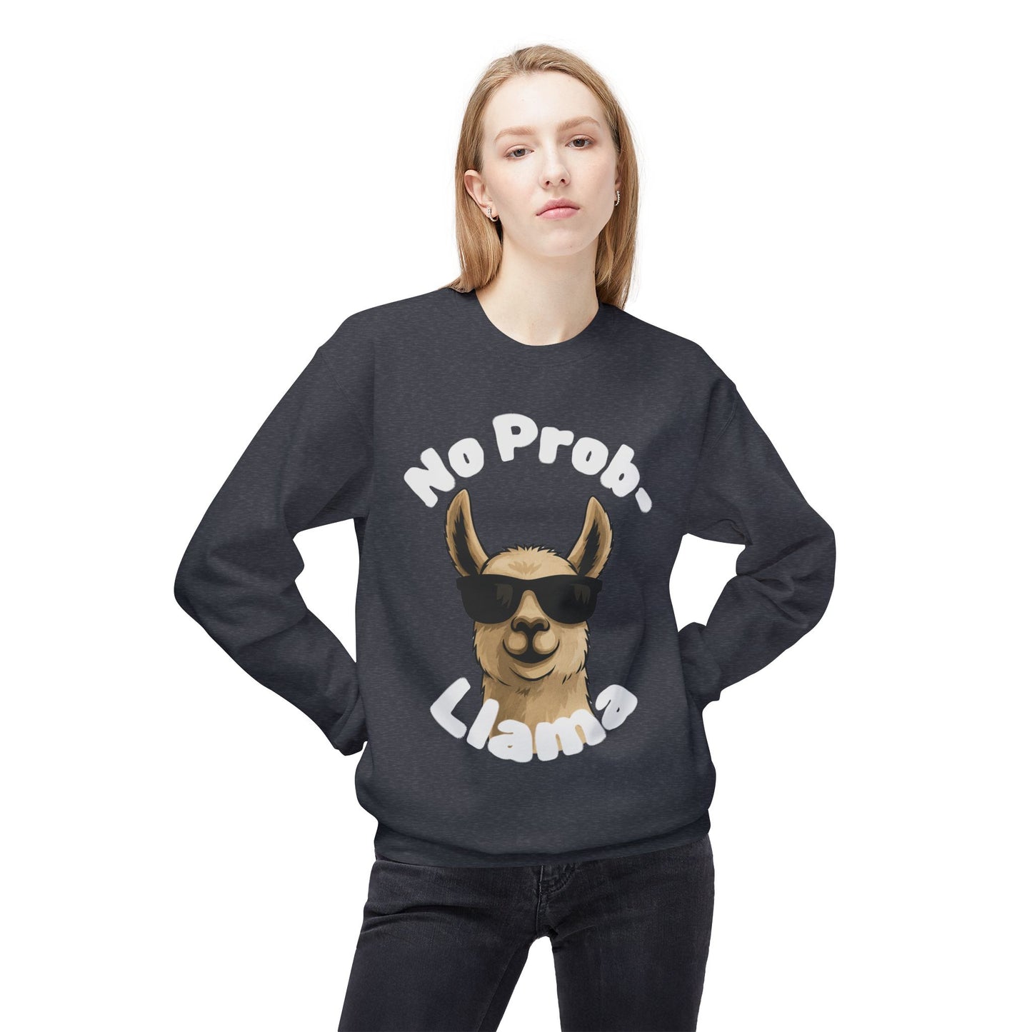 Dark Colors No Prob-Llama Sweatshirt Funny Cozy Llama Crewneck | Cute Pun Sweater | Animal Lover Gift | Winter Comfy Pullover