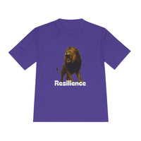 Black T-Shirt, Resilience Lion Tee, Unisex Moisture Wicking T-Shirt, Gym Shirt, Motivational Apparel, Workout Top, Lion Graphic Tee