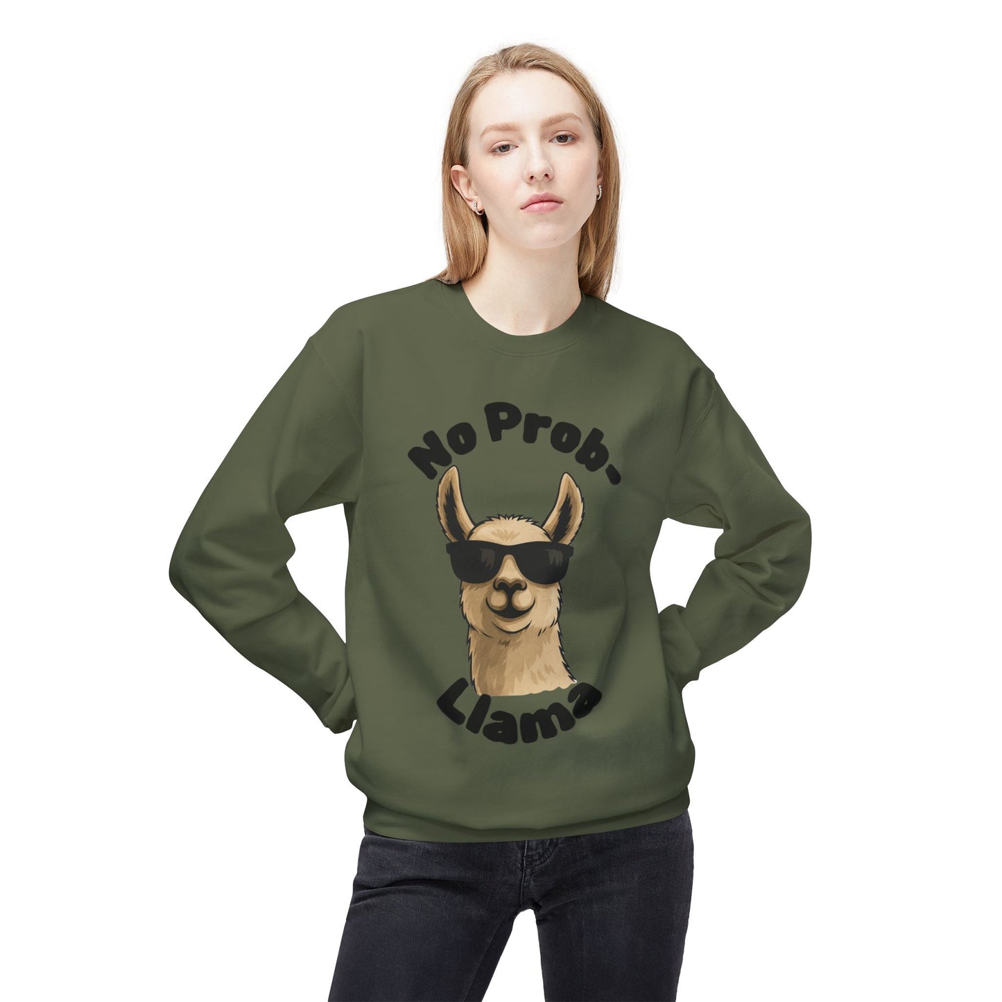 Light Color No Prob-Llama Sweatshirt | Light Color Unisex Crewneck | Cute Llama Design | Animal Pun Gift | Cozy Graphic Pullover