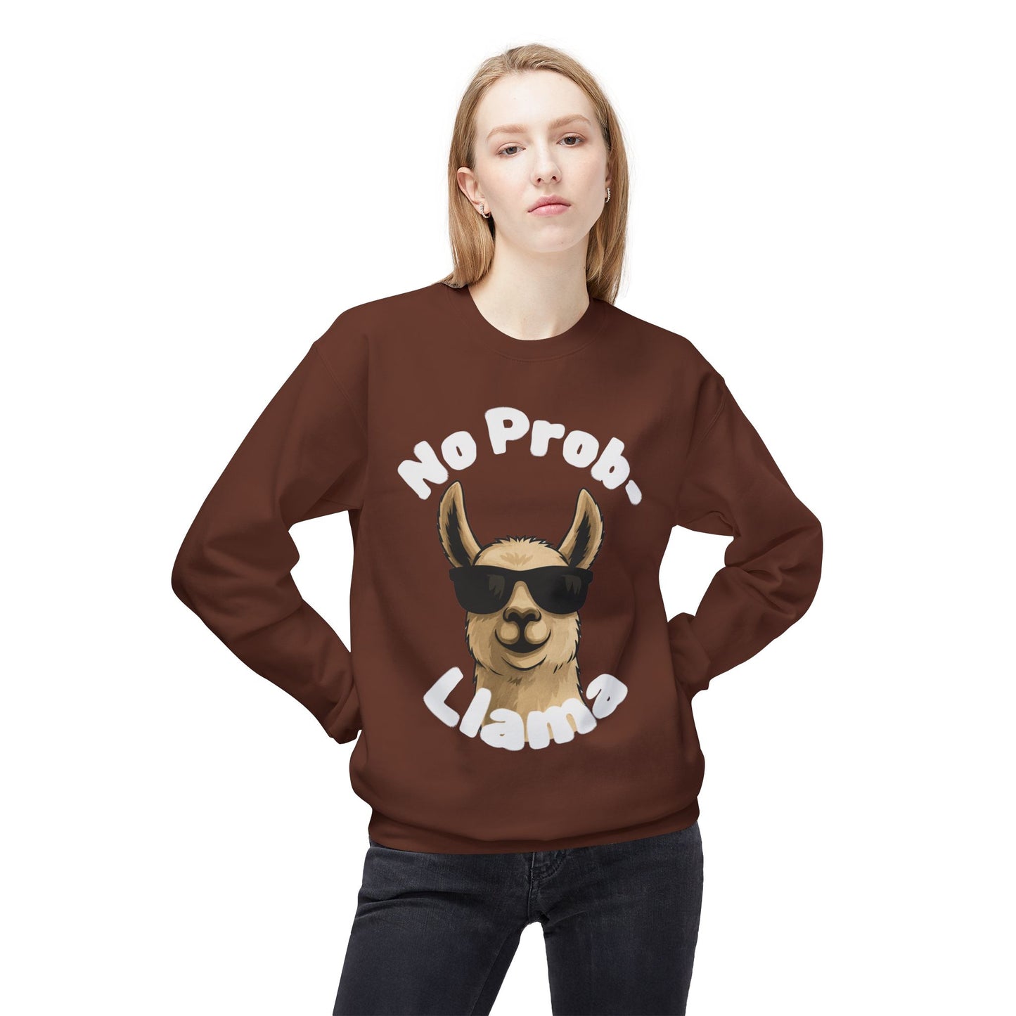 Dark Colors No Prob-Llama Sweatshirt Funny Cozy Llama Crewneck | Cute Pun Sweater | Animal Lover Gift | Winter Comfy Pullover