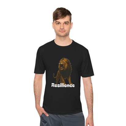 Black T-Shirt, Resilience Lion Tee, Unisex Moisture Wicking T-Shirt, Gym Shirt, Motivational Apparel, Workout Top, Lion Graphic Tee