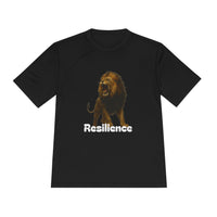 Black T-Shirt, Resilience Lion Tee, Unisex Moisture Wicking T-Shirt, Gym Shirt, Motivational Apparel, Workout Top, Lion Graphic Tee