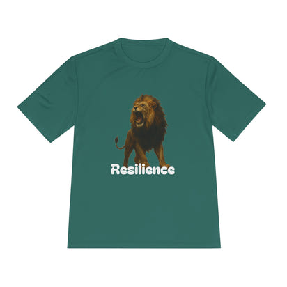 Black T-Shirt, Resilience Lion Tee, Unisex Moisture Wicking T-Shirt, Gym Shirt, Motivational Apparel, Workout Top, Lion Graphic Tee