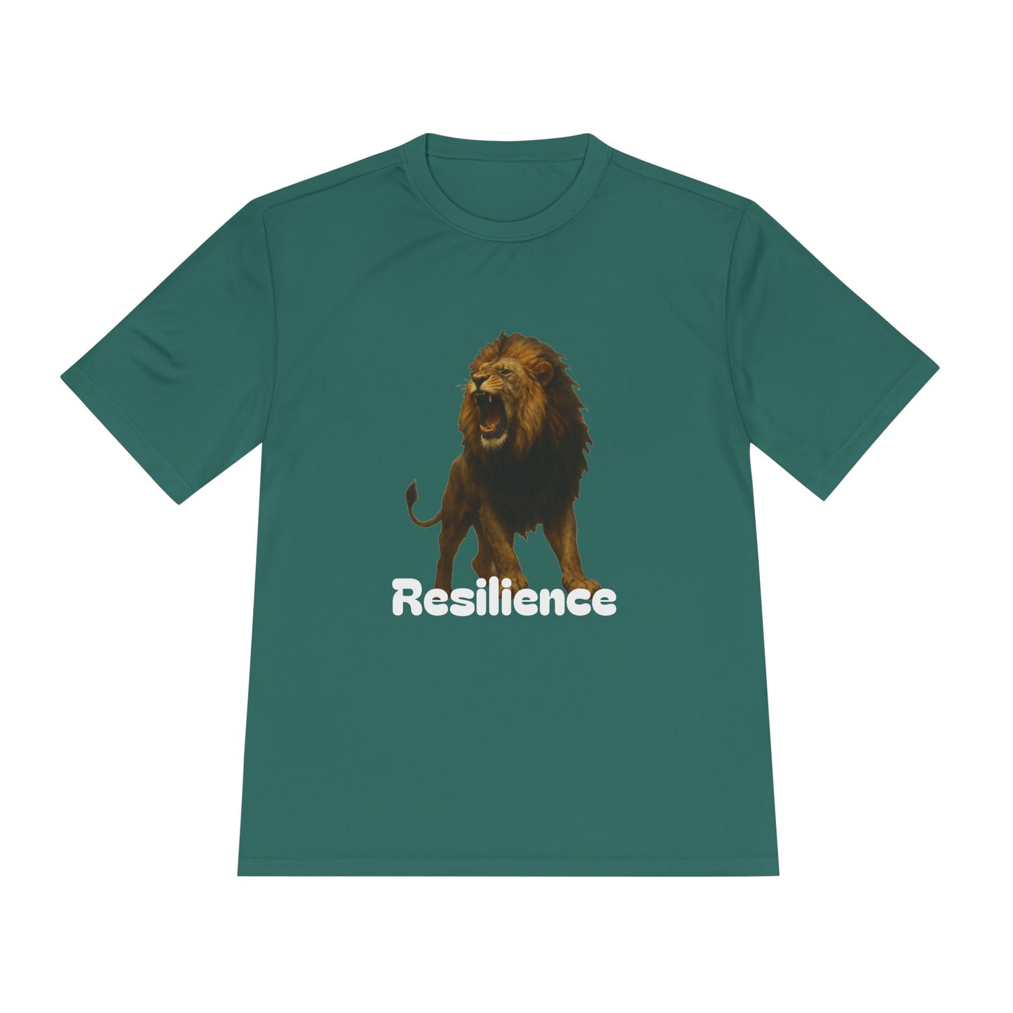 Black T-Shirt, Resilience Lion Tee, Unisex Moisture Wicking T-Shirt, Gym Shirt, Motivational Apparel, Workout Top, Lion Graphic Tee