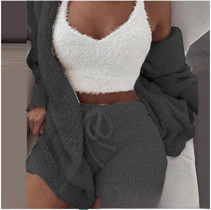 Women's Plush Home Wear 3-Piece Pajama Set