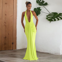 Elegant Halter Neck Backless Pleated Dress